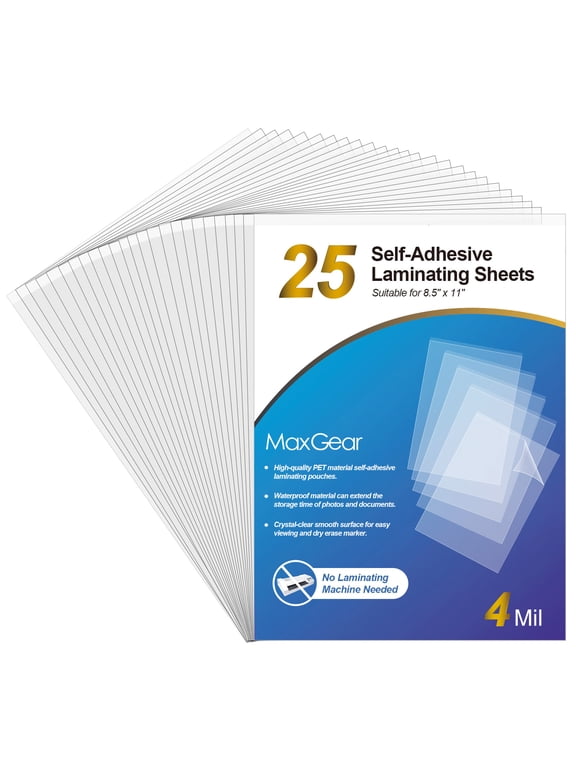 25-Pack Self Adhesive Laminating Sheets 8.5 x 11 Inches, 4 Mil Thickness, No Laminator Machine Needed
