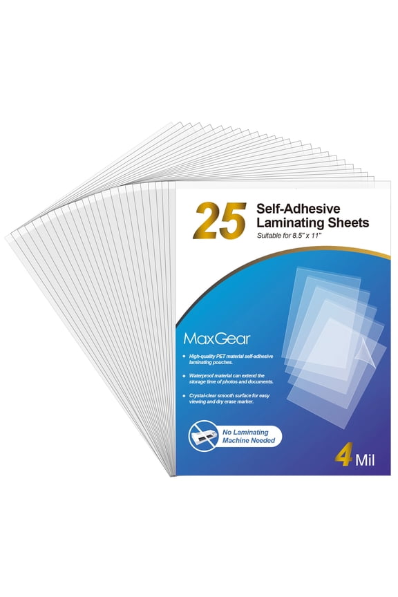 25-Pack Self Adhesive Laminating Sheets 8.5 x 11 Inches, 4 Mil Thickness, No Laminator Machine Needed