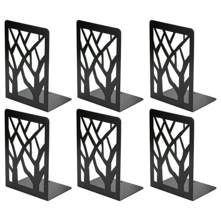 MaxGear 3 Pair/6 Pieces Book Ends Tree Design Modern Metal Bookends for Shelves, Black