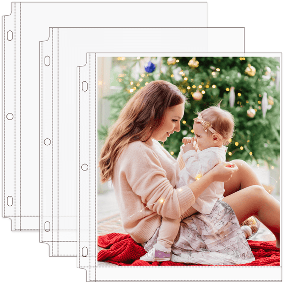 MaxGear 3-Ring Binder Photo Sleeves - (8 x 10, 30 Pack) for 60 Photos, Archival, 8.5 x 11 Refill Pages, 3 Pockets Per Page