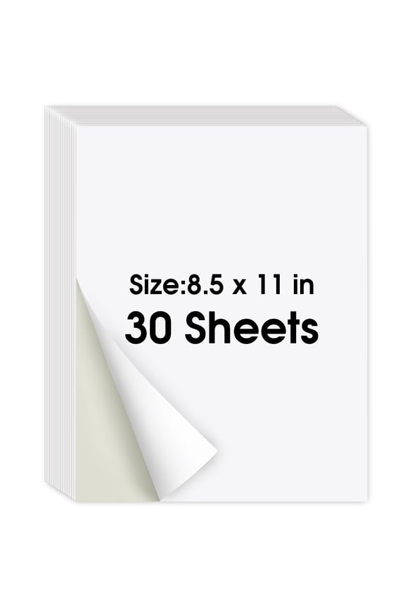 30 Sheets Printable Sticker Paper for Inkjet Printer, 8.5"x11" Matte Sticker Printer Paper Full Sheet Labels, Strong Adhesive, Dries Quickly, Holds Ink Well