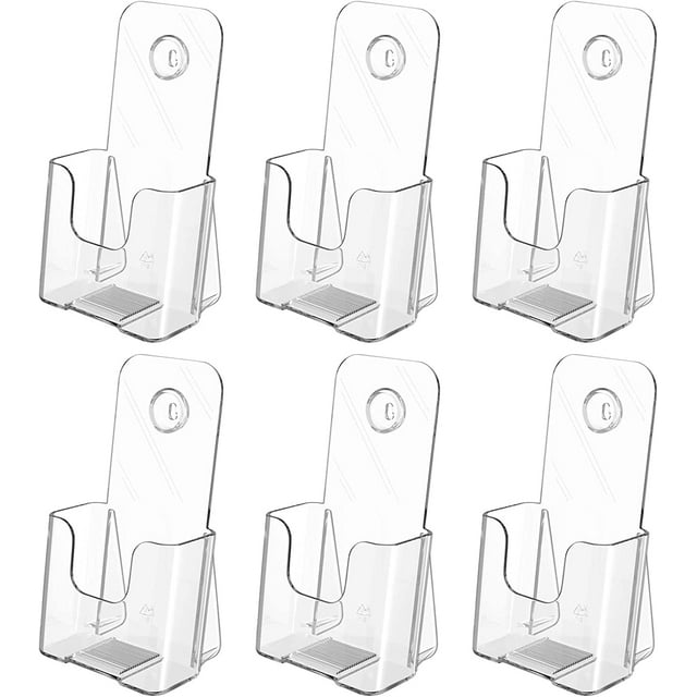 MaxGear 6 Pack Acrylic Brochure Holder, 4in Wide, Clear, Wall & Desktop