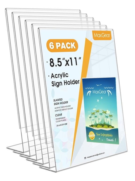 6 Pack Sign Holder 8.5 X 11 inches Slant Back Design Acrylic Sign Holders Display Stand Paper Holder Table Top Sign Holder