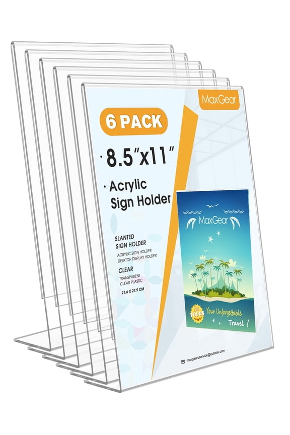 6 Pack Sign Holder 8.5 X 11 inches Slant Back Design Acrylic Sign Holders Display Stand Paper Holder Table Top Sign Holder