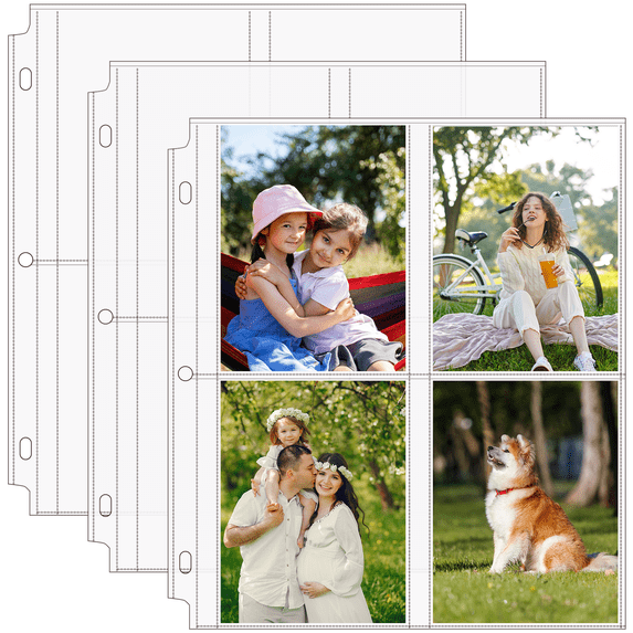 MaxGear 60 Pack 3.5x5.25 Photo Sleeves for 3 Ring Binder (480 Photos), 4-Pocket Clear Archival Page Protectors, Acid-Free Polypropylene, 8.5 x 11