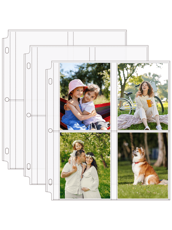 60 Pack 3.5x5.25 Photo Sleeves for 3 Ring Binder (480 Photos), 4-Pocket Clear Archival Page Protectors, Acid-Free Polypropylene, 8.5 x 11