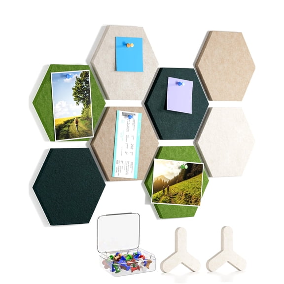 MaxGear 8-Pack Hexagon Felt Cork Board Tiles, 7x6.1 Inch Self-Adhesive Bulletin Board with Pins for Wall Decor, Office, Home