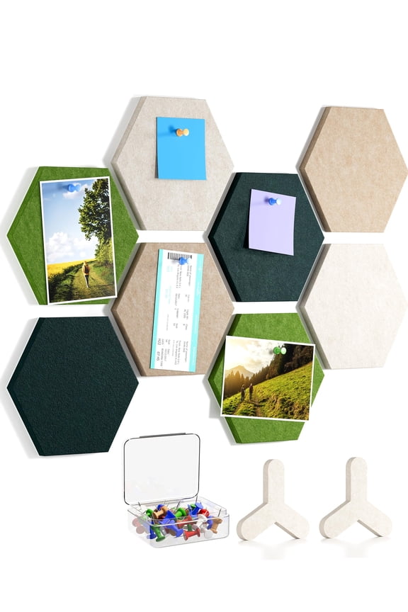 8-Pack Hexagon Felt Cork Board Tiles, 7x6.1 Inch Self-Adhesive Bulletin Board with Pins for Wall Decor, Office, Home