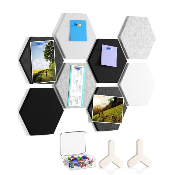 MaxGear 8-Pack Hexagon Felt Cork Board Tiles, 7x6.1 Inch Self-Adhesive Bulletin Board with Pins for Wall Decor, Office, Home