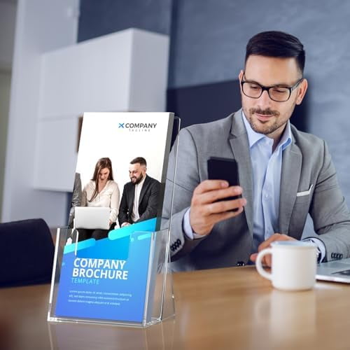 MaxGear Acrylic Brochure Holder 4 Inch, Clear Plastic Countertop Literature Holders, Trifold Flyer Display Stand for Pamphlets, Booklets, Magazines, Menus, Multi Purpose Organizer For Office, 2 Pack