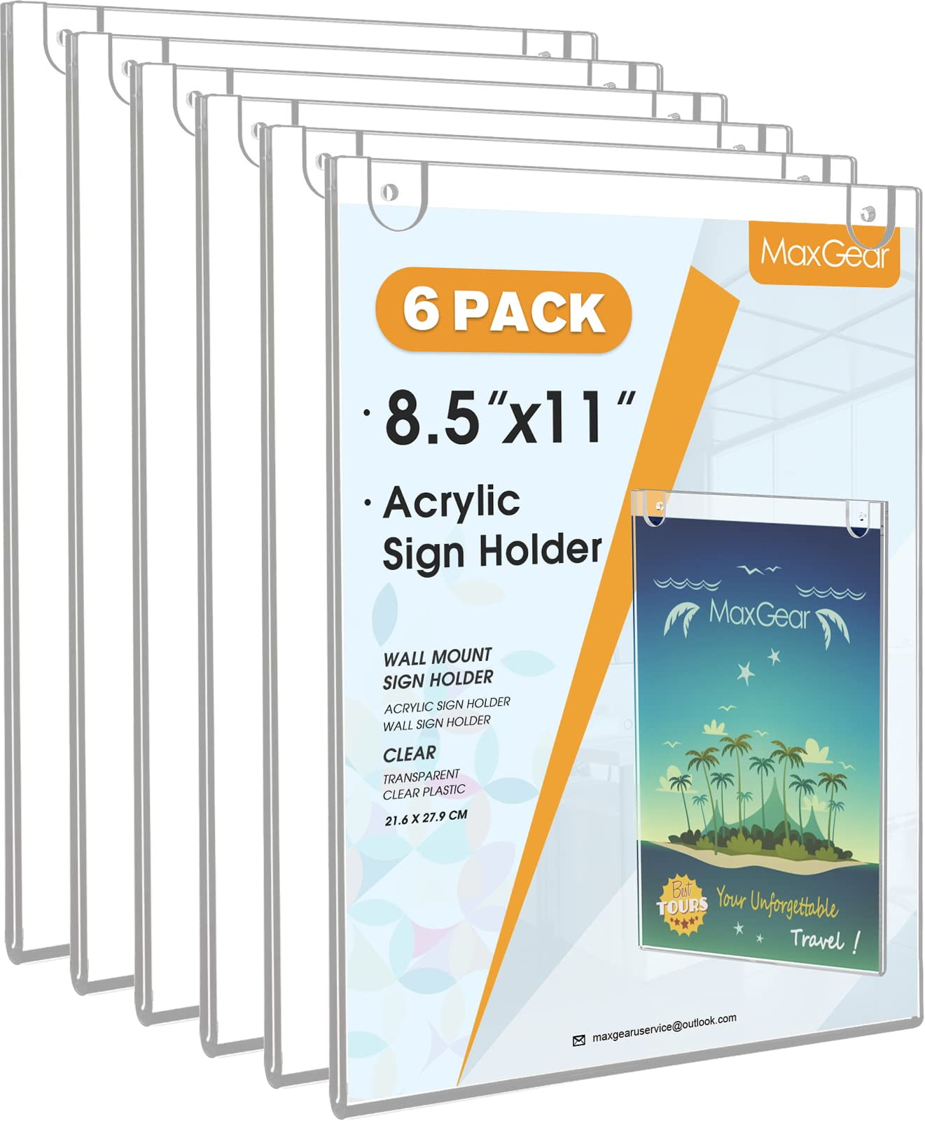 MaxGear Acrylic Sign Holder 8.5 X 11 Wall Mount Sign Holder Clear Plastic Picture Frames