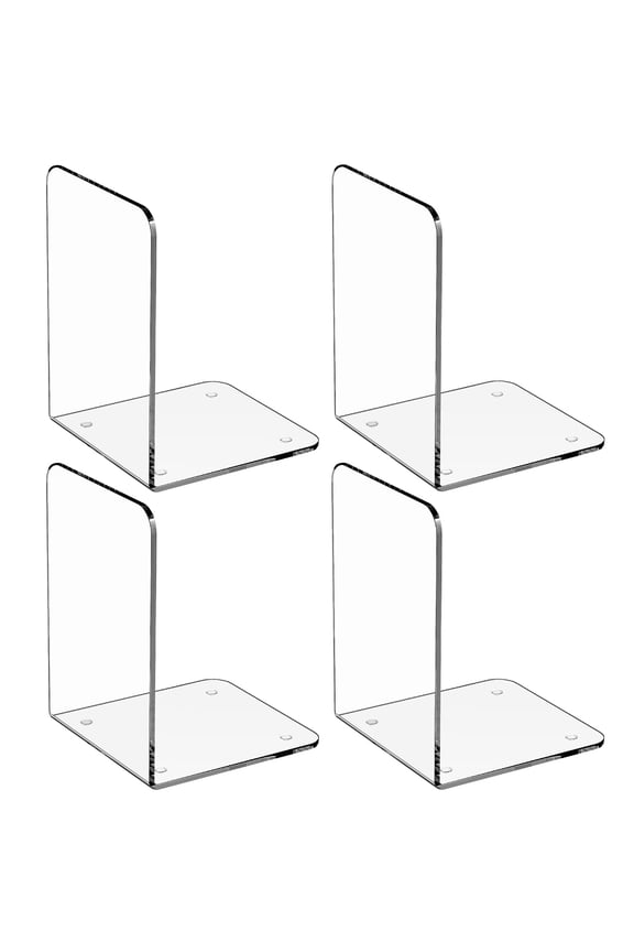 Bookends Acrylic 2 Pairs/4 Pieces Clear Book Ends for Shelves Non-Skid Book Stoppers Decor