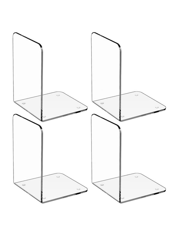 MaxGear Bookends Acrylic 2 Pairs/4 Pieces Clear Book Ends for Shelves Non-Skid Book Stoppers Decor