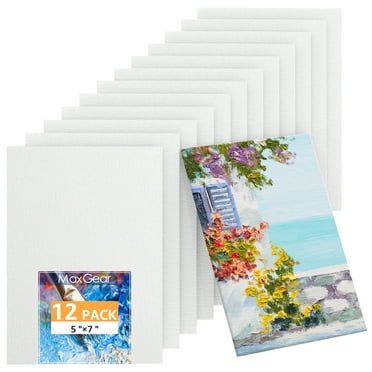 MaxGear Canvases for Painting 5"x7", 12 Pack Painting Canvas Panels, 100% Cotton Blank Flat