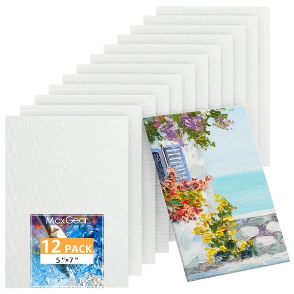 MaxGear Canvases for Painting 5"x7", 12 Pack Painting Canvas Panels, 100% Cotton Blank Flat