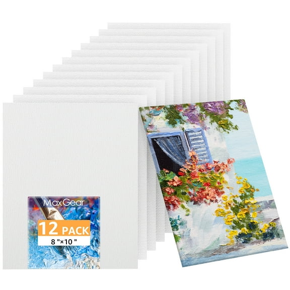 MaxGear Canvases for Painting 8"x10", 12 Pack 100% Cotton Blank Flat Art for Acrylics Oil Watercolor Tempera Paints