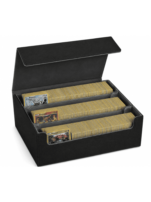 Card Deck Box for Trading Cards, 1800+ Single Sleeved Cards Holders Storage, PU Leather Collectible Card Deck Case with Magnetic Closure Fit for YuGiOh/MTG/TCG and Sports Cards, Black