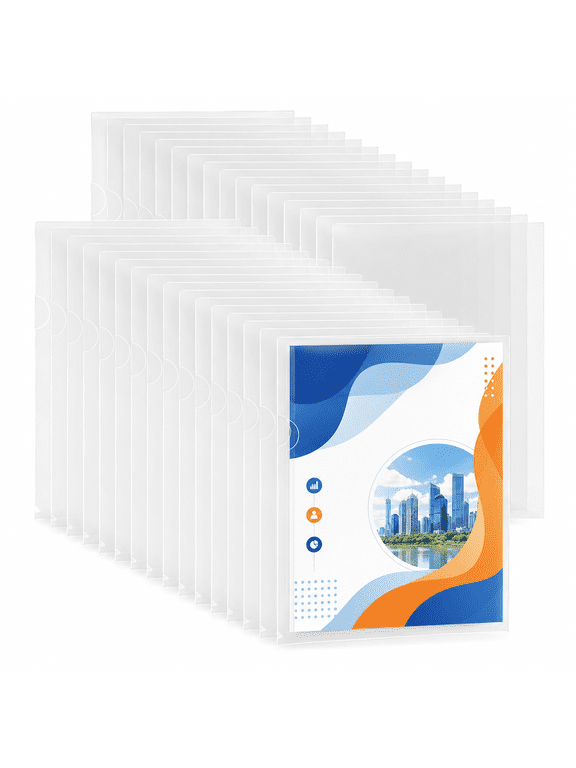 Clear Document Sleeves 48 Pack, L-Shaped Letter Size Plastic Folders, Acid-Free Waterproof Project Pockets for 8.5x11 Papers