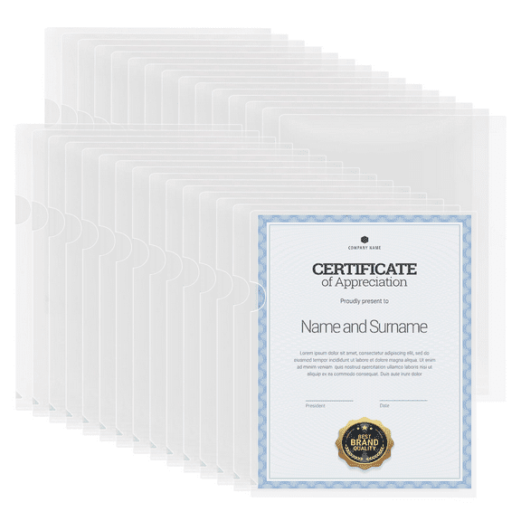 MaxGear Clear Document Sleeves 48 Pack, L-Shaped Letter Size Plastic Folders, Acid-Free Waterproof Project Pockets for 8.5x11 Papers