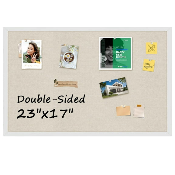 MaxGear Double-Sided Cork Board & Linen Board for Wall, 23" x 17" Large Bulletin Board with White Wood Frame, Pin Boards