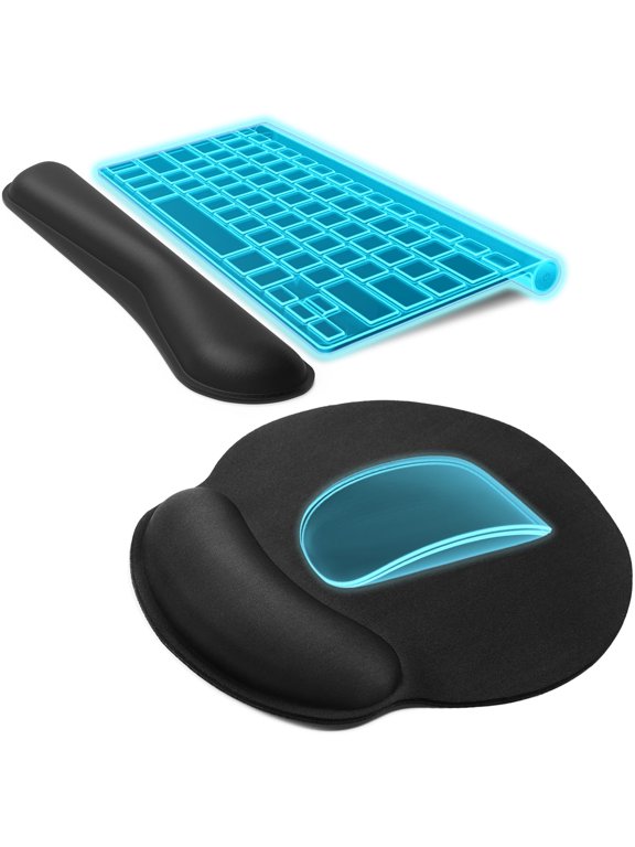 Ergonomic Keyboard Wrist Rest and Mouse Pad Set, Memory Foam Support for Typing & Gaming, Non-Slip Rubber Base, Black