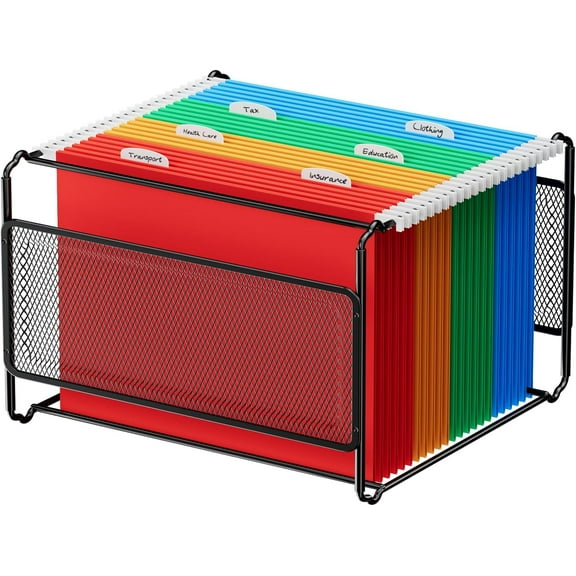 MaxGear Hanging File Organizer Box, Letter Size Folder with Smooth Rails, Metal Filing Box for Folders, Mesh Storage Desk, Office, School, Home, Black