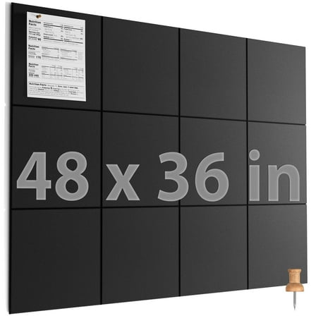 MaxGear Large Cork Board for Wall 48" x 36", 12 Pack Felt Wall Tiles with Pushpins, Black Bulletin Board, Pin Board Tack Board for Office, Home, Decoration