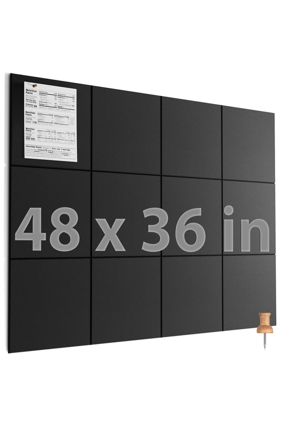 Large Cork Board for Wall 48" x 36", 12 Pack Felt Wall Tiles with Pushpins, Black Bulletin Board, Pin Board Tack Board for Office, Home, Decoration