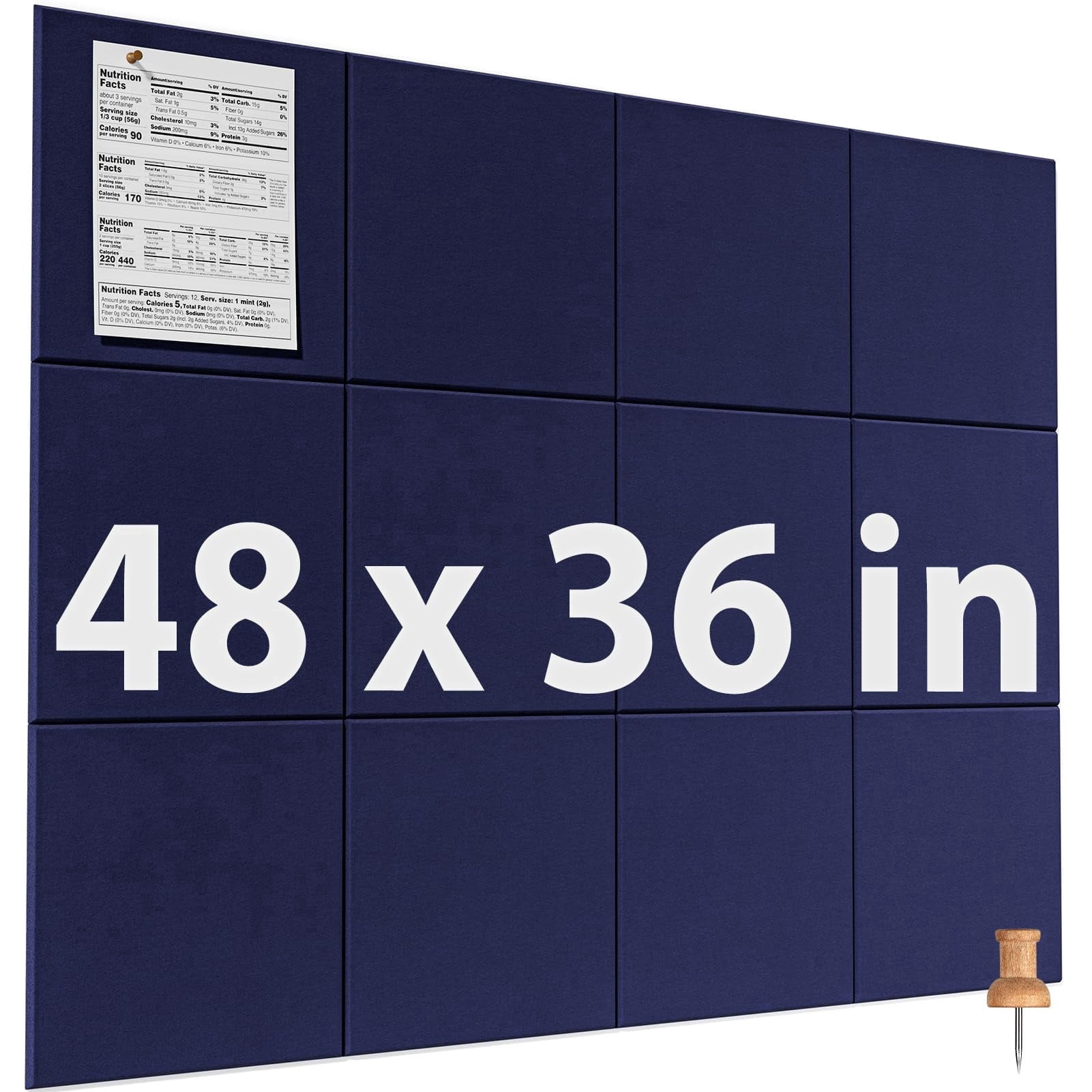 MaxGear Large Cork Board for Wall 48" x 36", 12 Pack Felt Wall Tiles with Pushpins, Dark Blue Bulletin Board, Pin Board Tack Board for Office, Home, Decoration