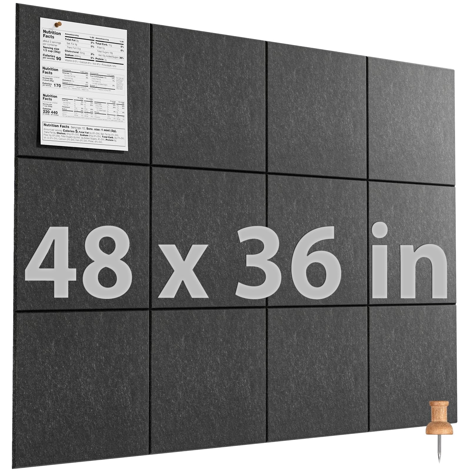 MaxGear Large Cork Board for Wall 48" x 36", 12 Pack Felt Wall Tiles with Pushpins, Dark Gray Bulletin Board, Pin Board Tack Board for Office, Home, Decoration