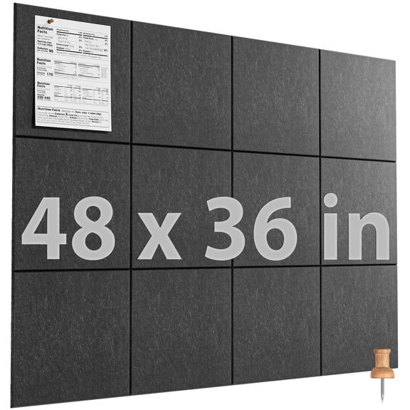 MaxGear Large Cork Board for Wall 48" x 36", 12 Pack Felt Wall Tiles with Pushpins, Dark Gray Bulletin Board, Pin Board Tack Board for Office, Home, Decoration