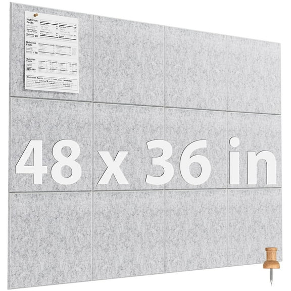 MaxGear Large Cork Board for Wall 48" x 36", 12 Pack Felt Wall Tiles with Pushpins, Light Gray Bulletin Board, Pin Board Tack Board for Office, Home, Decoration