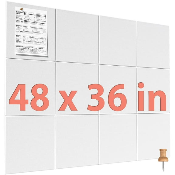 MaxGear Large Cork Board for Wall 48" x 36", 12 Pack Felt Wall Tiles with Pushpins, White Bulletin Board, Pin Board Tack Board for Office, Home, Decoration