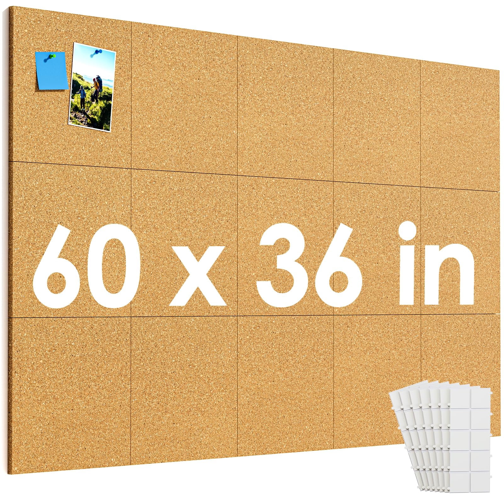 MaxGear Large Cork Board for Wall, 15-Pack 12" x 12" Cork Board Tiles with Push Pins & Adhesive, 60" x 36" Wall Bulletin Board for Office, Home