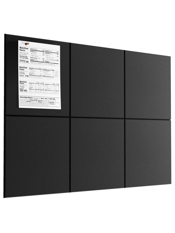 Large Cork Board for Wall 36" x 24", Black Bulletin Board, 6 Pack Felt Wall Tiles with Pushpins