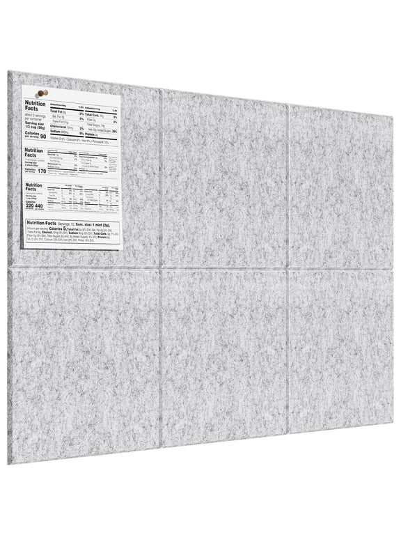 Large Cork Board for Wall 36" x 24", Light Gray Bulletin Board, 6 Pack Felt Wall Tiles with Pushpins