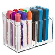 MaxGear Magnetic Marker Holder, Acrylic Pen Holder for Fridge 2 Compartments, Dry Erase Marker Holder with Screws, Clear