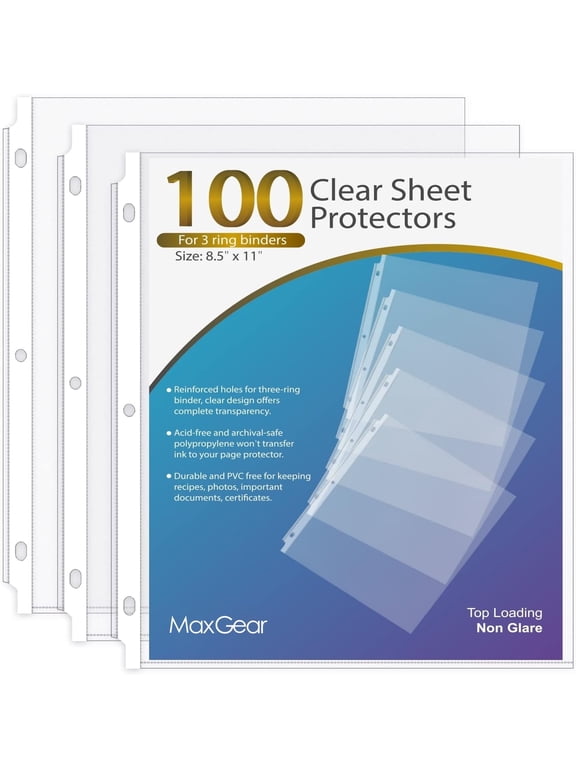 Non-Glare Sheet Protector 8.5 x 11 inch Clear Page Protectors, Paper Protector for 3 Ring Binder, Top Loading, 100 Pack
