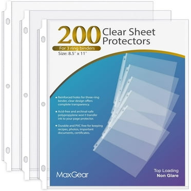 MaxGear Non-Glare Sheet Protector 8.5 x 11 inch Clear Page Protectors, Paper Protector for 3 Ring Binder, Top Loading, 200 Pack