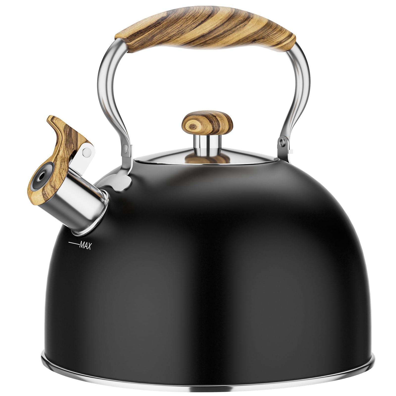 MaxGear Tea Kettle Stovetop, Whistling Tea Kettles for Stove Top Food Grade Stainless Steel Teapot Kettle 2.5 Liter Black