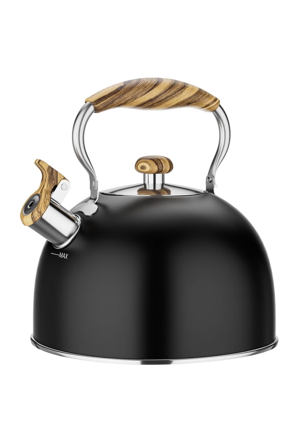 Tea Kettle Stovetop, Whistling Tea Kettles for Stove Top Food Grade Stainless Steel Teapot Kettle 2.5 Liter Black