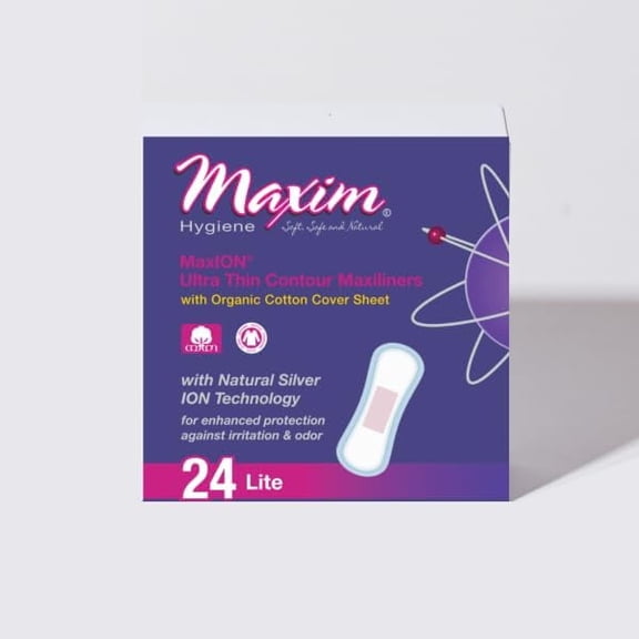 MaxION 100% Organic Cotton Cover Ultra Thin Pantiliners, 72 Count (3 Packs of 24) | Silver Ion & Tourmaline Odor Control, Trifold-Wrapped Daily Liners, Unscented & Hypoallergenic