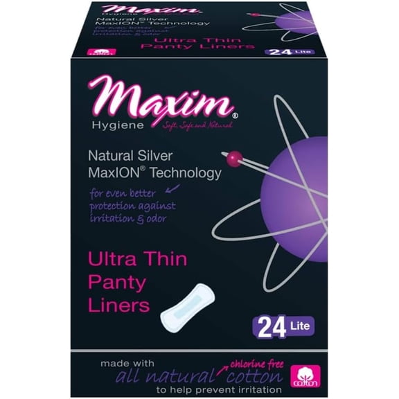 MaxION 100% Organic Cotton Pantiliners, (3 Packs of 72) | Light Absorbency Anatomical Liners with Silver Ion & Tourmaline Odor Protection, Unscented, Trifold-Wrapped Daily Liners, Chlorine-Free Pads