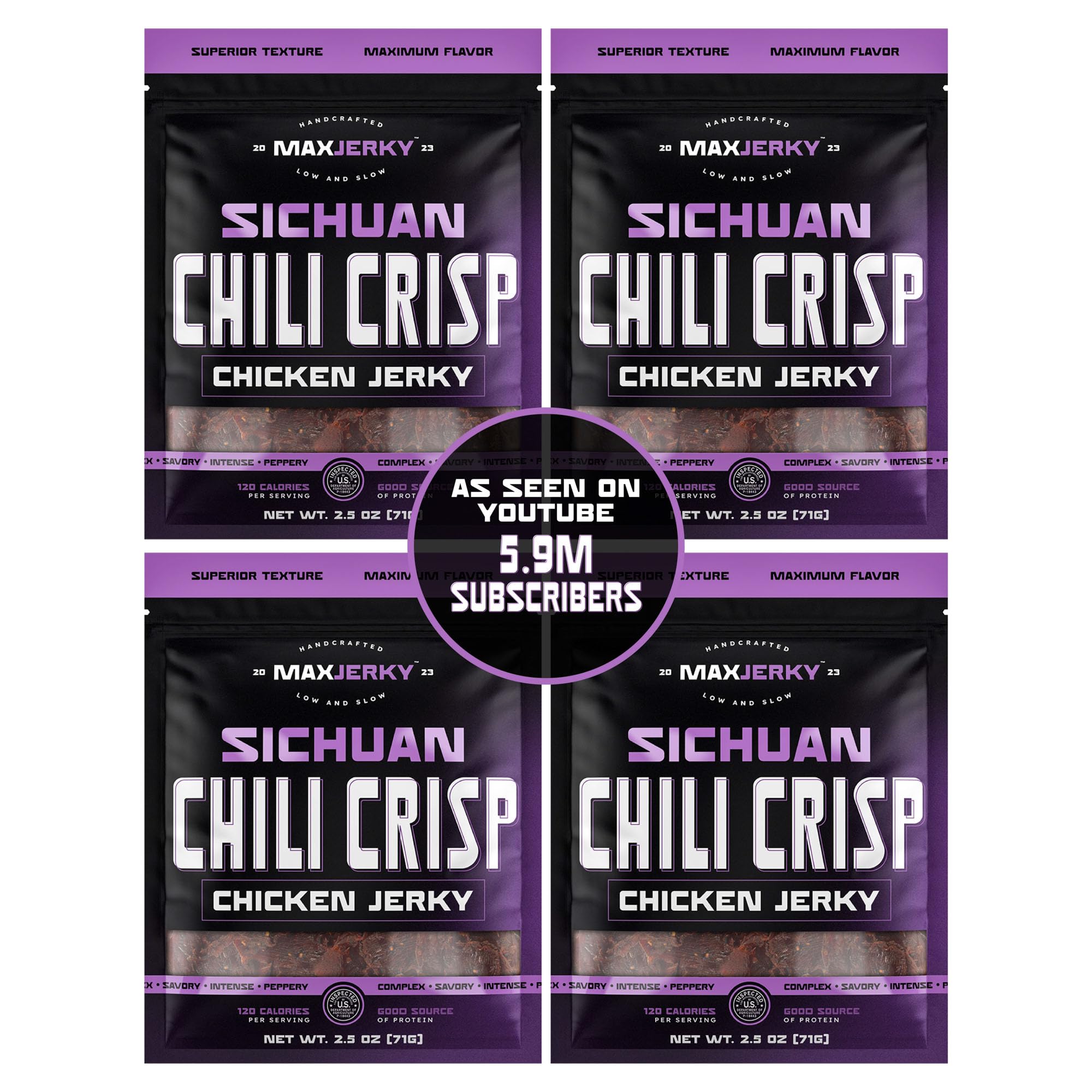 MaxJerky Sichuan Chili Crisp AIF4 Chicken Jerky, 27.5 Grams of Protein