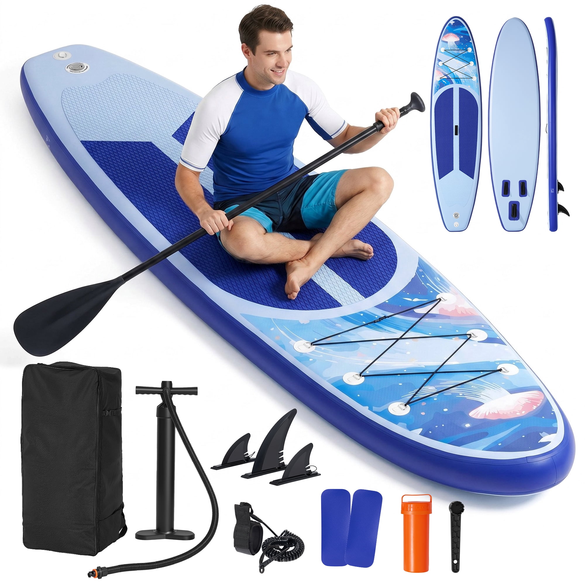 Naipo 10.6 ft. Inflatable Stand up Paddle Board Inflatable SUP with Premium Accessories Set Bi-Action Pump(10 Mins Inflate) Capacity 370 lbs for 2-3 People for Youth & Adult