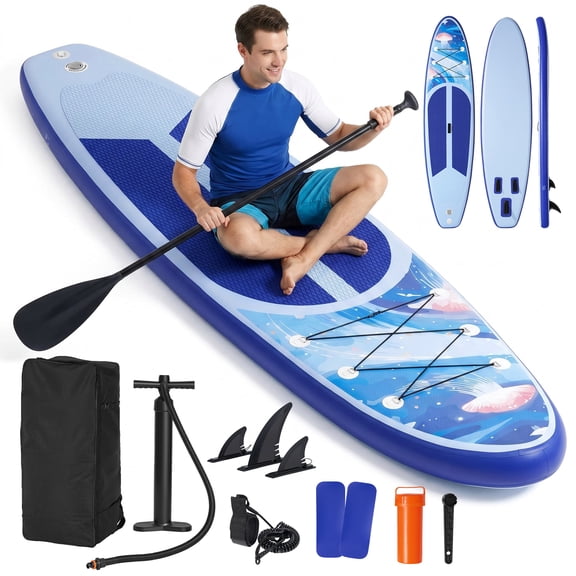 Naipo 10.6 ft. Inflatable Stand up Paddle Board Inflatable SUP with Premium Accessories Set Bi-Action Pump(10 Mins Inflate) Capacity 370 lbs for 2-3 People for Youth & Adult