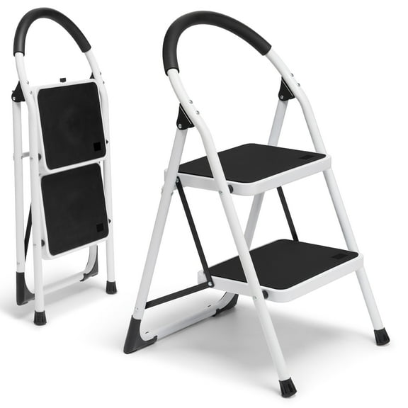 MaxKare 2 Step Ladder, Folding Step Stool for Seniors & Adults, with Wide Anti-slip Pedal & Feet Pad, Extended Foam Handrail, Home Use, Max 330lbs