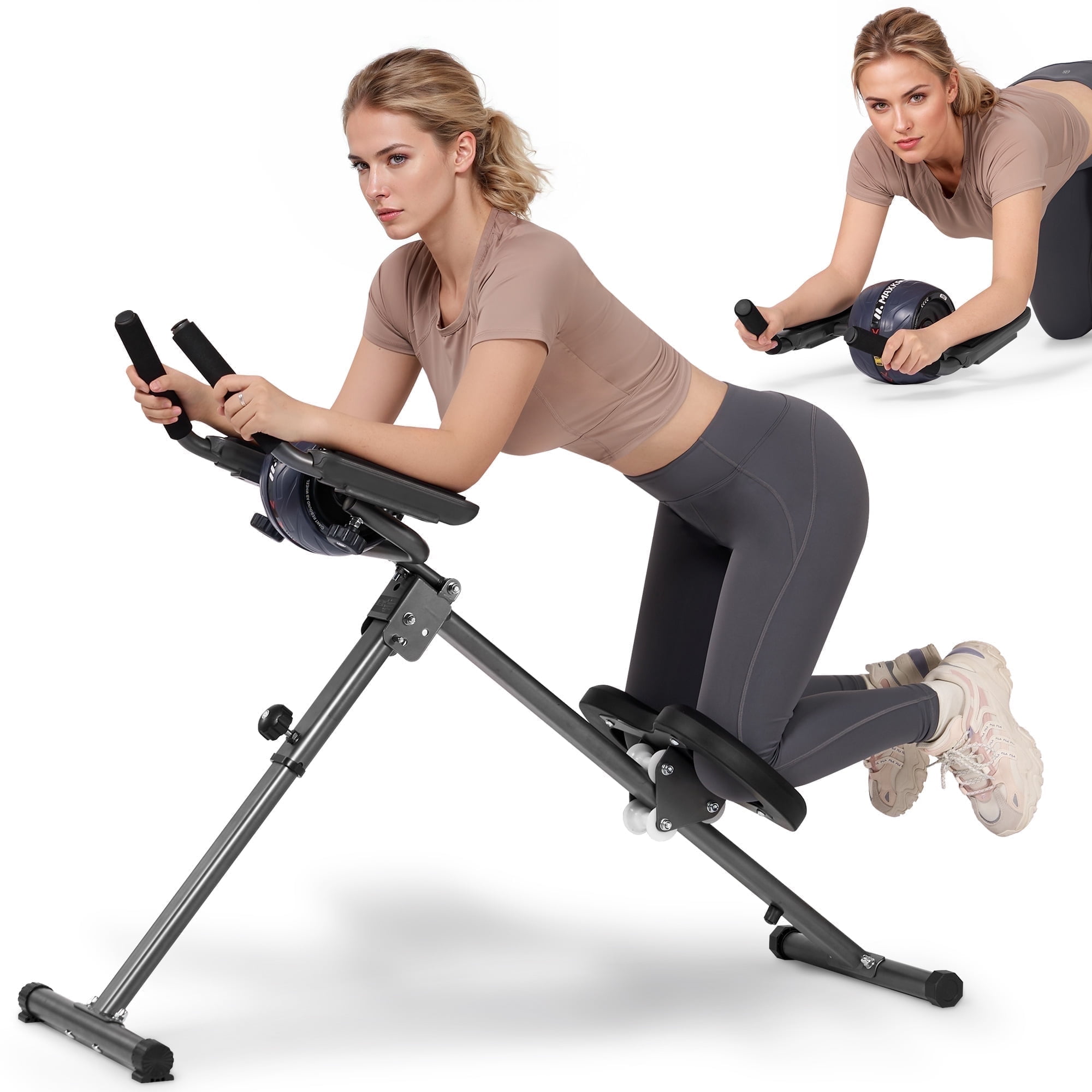 MaxKare Adjustable Ab Machine with Detachable Ab Roller Wheel, 6-Level Core Workout Equipment for Home Gym, Foldable, 220lbs