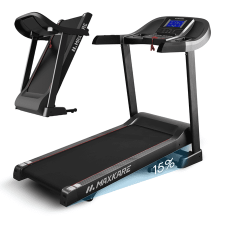 MaxKare 20" Folding Treadmill 300lbs with 15 Level Auto Incline, 3.5HP, 12MPH, Portable Treadmills for Home with Bluetooth/Zwift App Compatible