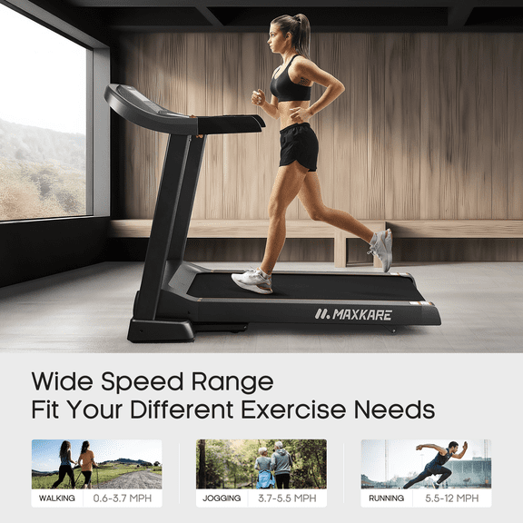 MaxKare 20" Folding Treadmill 300lbs with 15 Level Auto Incline, 3.5HP, 12MPH, Portable Foldable Treadmill with Bluetooth/Zwift App Compatible